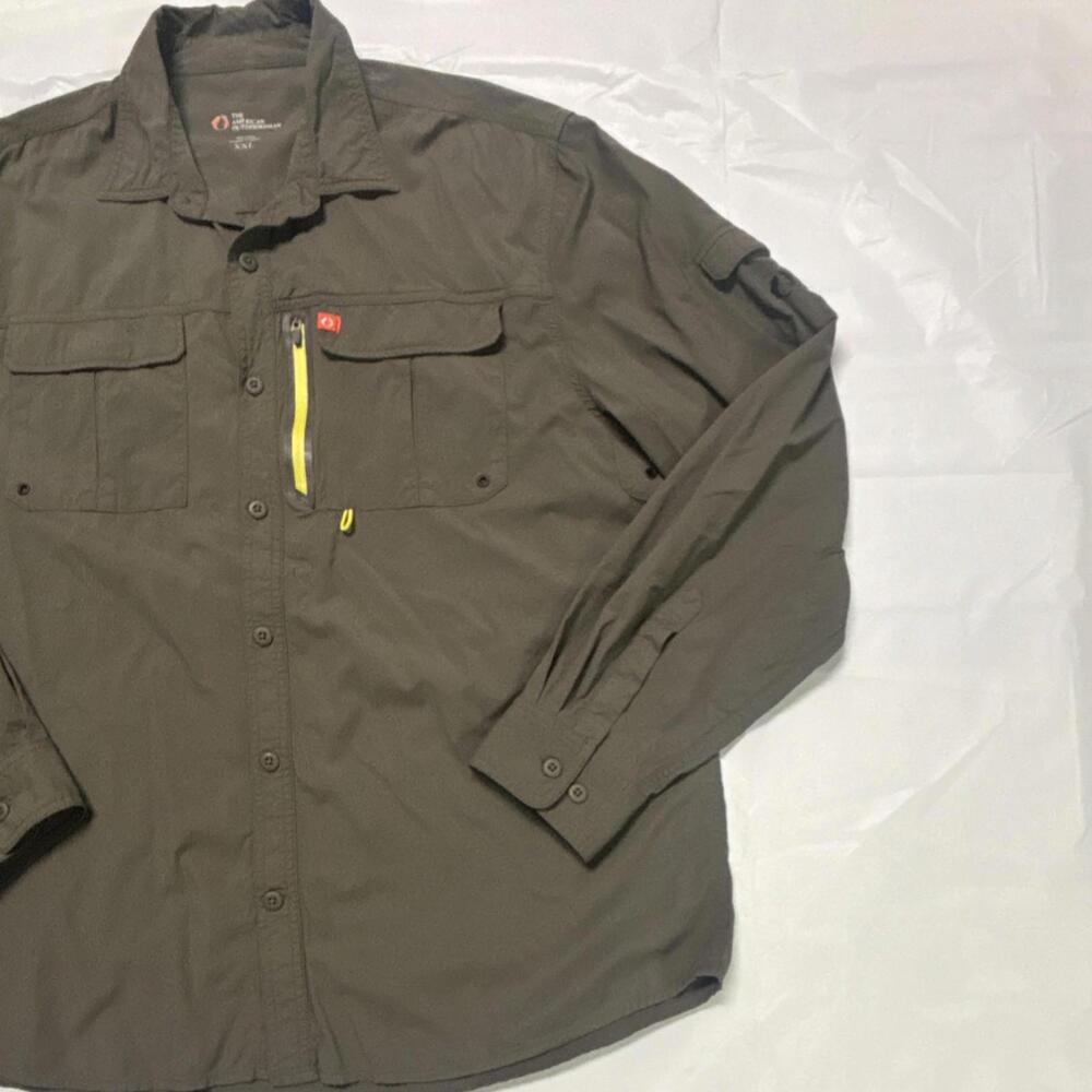 The American Outdoorsman Button-Up Shirt Olive Nylon Spandex XXL Long Sleeve - Picture 3 of 9